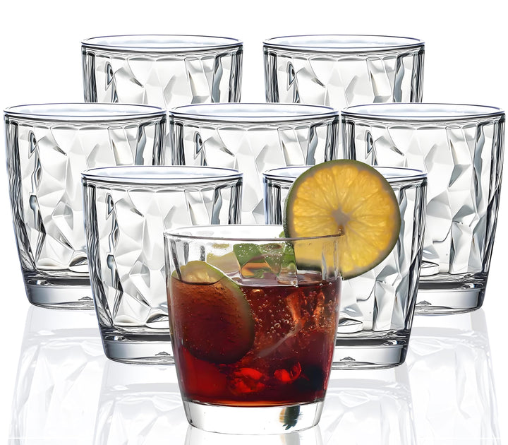 VEILEDGEM [aussehen wie Glas] 300 ml Set mit 8 Kunststoff-Trinkgläsern, spülmaschinenfest, BPA-frei,
