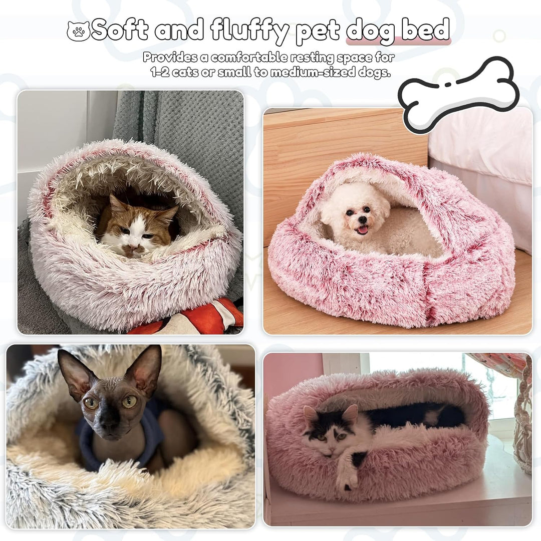 SUOXU Beruhigendes Bett für Katzen und Kleine Hunde, Katzenbett Waschbar Haustierbett,50 cm Donut Fl