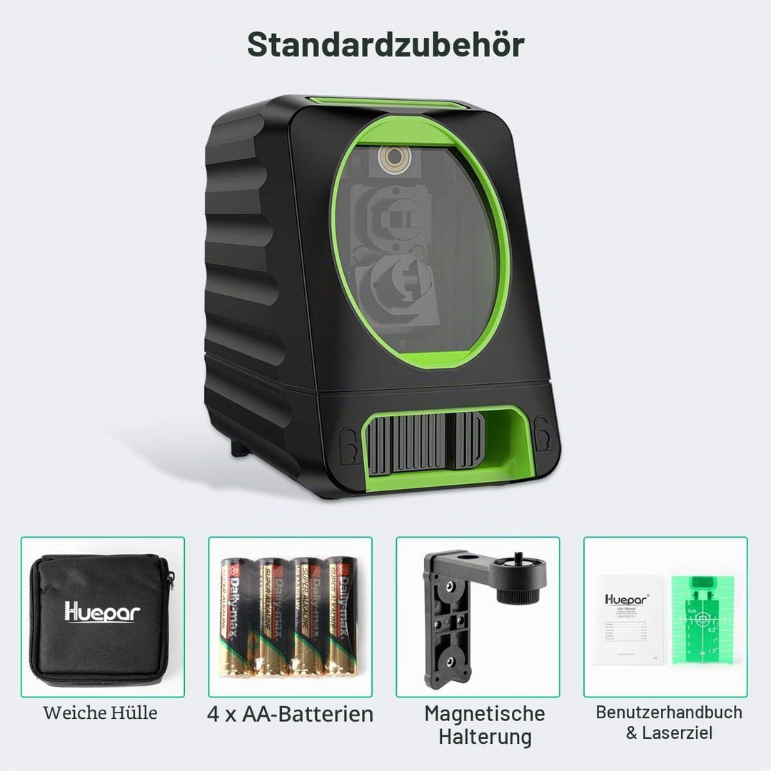 Huepar BOX-1G Kreuzlinienlaser Grün, Linienlaser Selbstnivellierenden mit Pulsfunktion, Umschaltbar