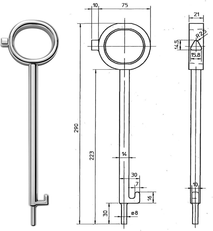Bedien- und Aushebeschlüssel aus Edelstahl für Brunnen- & Schachtabdeckungen, Bedienungsschlüssel Ed