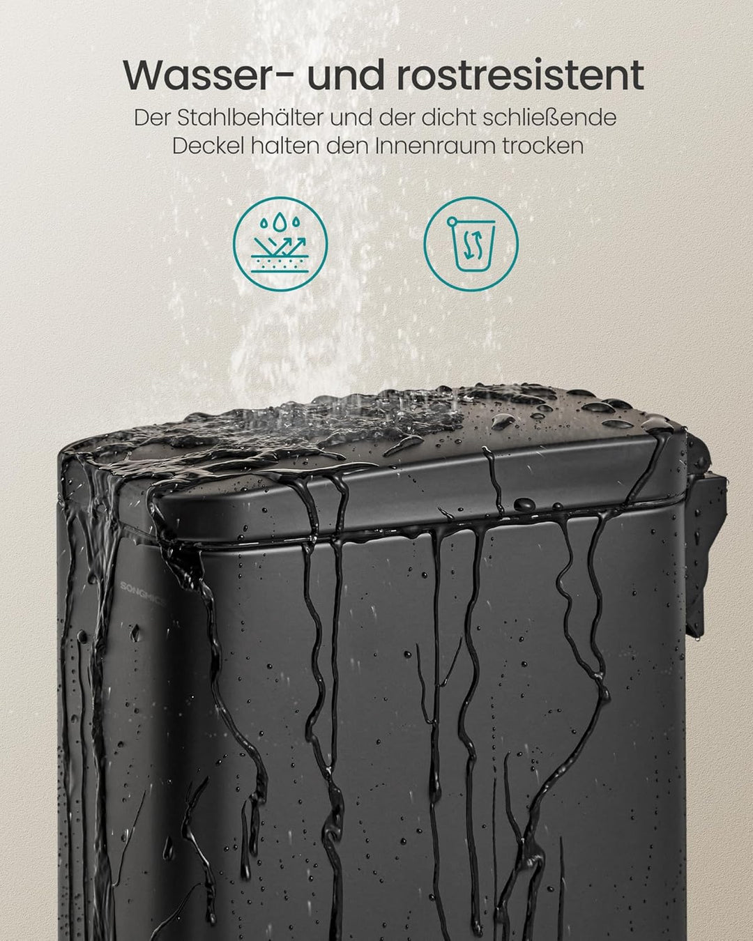 SONGMICS Kosmetikeimer, 10 Liter, Mülleimer Bad, mit Deckel, Tretmülleimer, Abfalleimer klein, schma