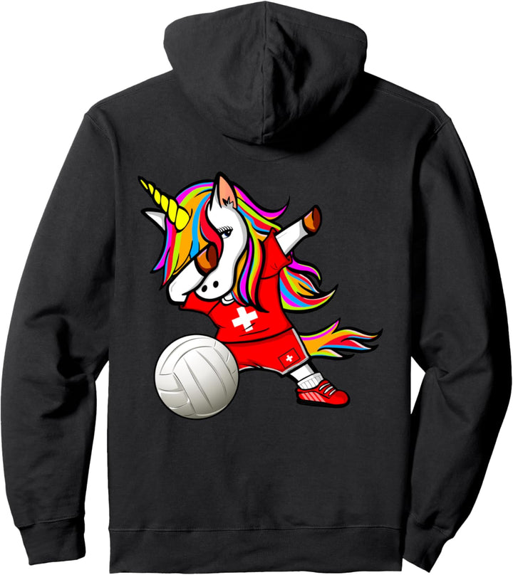 Lustiger Dabbing Einhorn Schweiz Volleyball Schweizer Flagge Pullover Hoodie