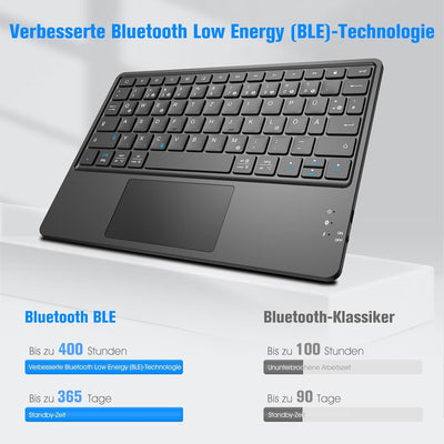 Fintie Kabellose Bluetooth Tastatur mit Touchpad, Deutsch Layout für iPad, Samsung, Lenovo Tablets,