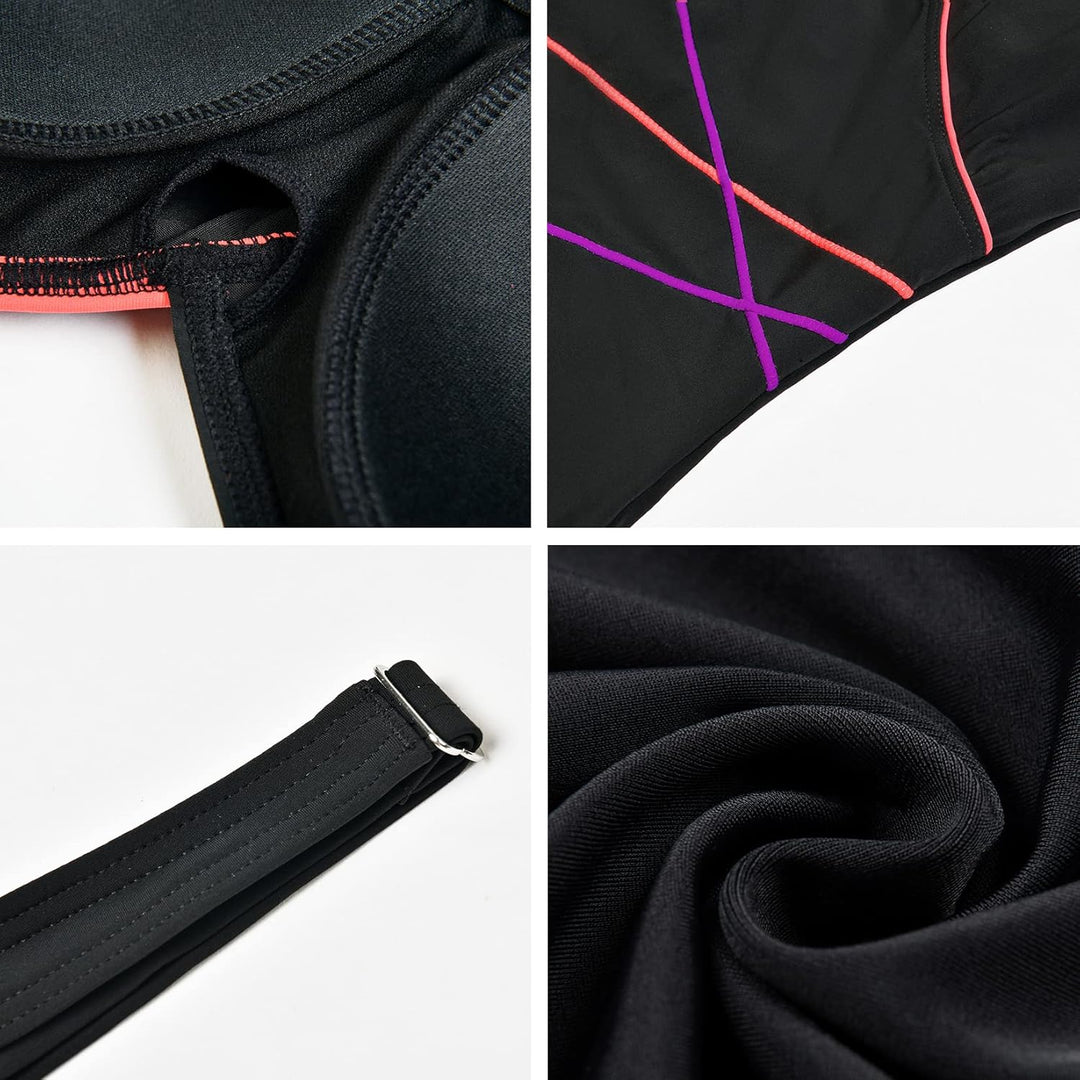 Veranobreeze Damen Sport Badeanzug Racerback Schwarz Sport Bademode 40 Lila & Orange, 40 Lila & Oran