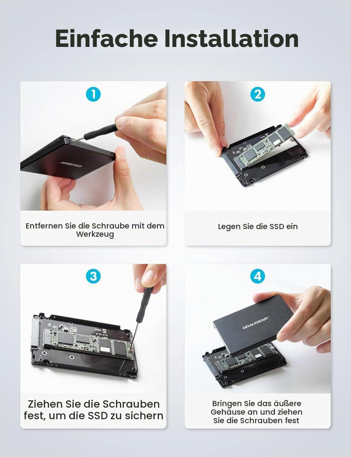 GRAUGEAR Aluminium M.2-SATA SSD Konverter, für B-Key M.2 NGFF zu 2,5” SATA, 2,5“ Bauform, 7 mm Einba
