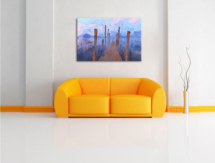 Pixxprint Holzsteg am Meer als Leinwandbild/Grösse: 100x70 cm/Wandbild/Kunstdruck/fertig bespannt, 1