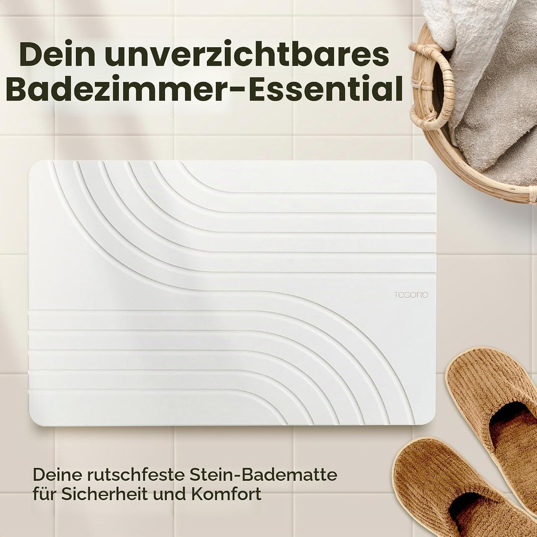 TOSORO – Stein-Badematte, Diatomit Anti-Rutsch Stein-Duschmatte – Schnell trocknende, saugfähige Bad