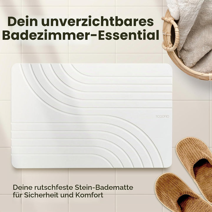 TOSORO – Stein-Badematte, Diatomit Anti-Rutsch Stein-Duschmatte – Schnell trocknende, saugfähige Bad