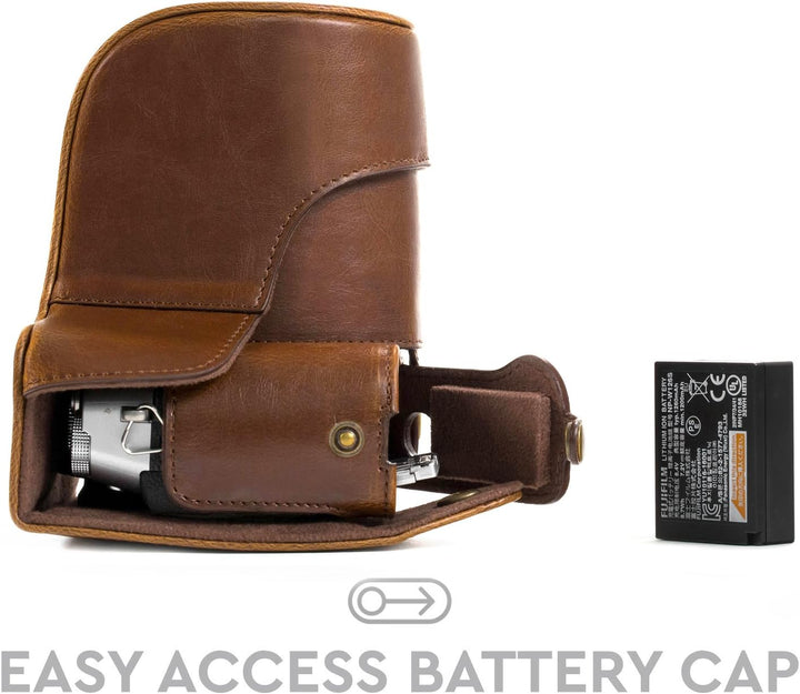 MegaGear MG577 Ever Ready Leder Kameratasche mit Trageriemen kompatibel mit Fujifilm X-T30, X-T20 (1