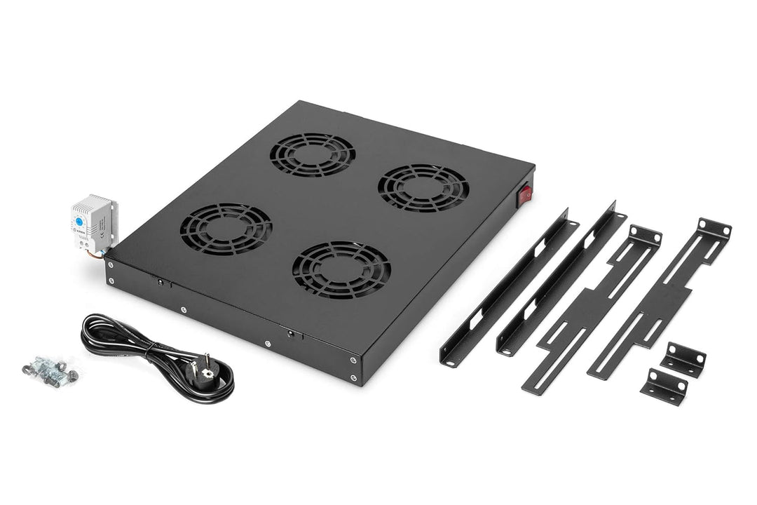 DIGITUS Lüftereinheit 19" 1HE - Rack- oder Dachmontage - Für VarioFLEX Schränke - 4x Lüfter - Thermo