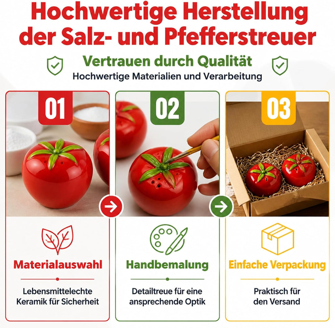 Salz- &amp; Pfefferstreuer Set Keramik, Hühner, Tomaten, Leuchttürme, dekorativ &amp; funktional (Tomaten),