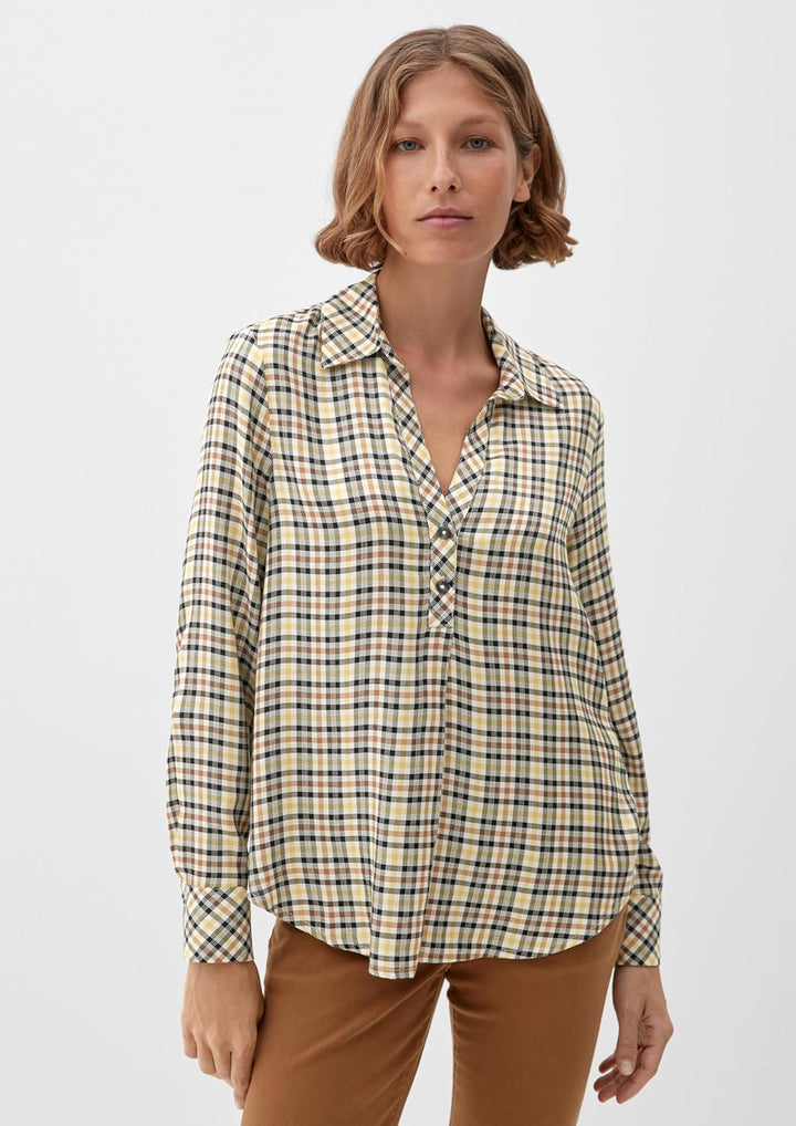 S. Oliver Damen Bluse Hemd Shirt Tunika Jersey Schwarz Gelb Kariert 38 Beige, 38 Beige