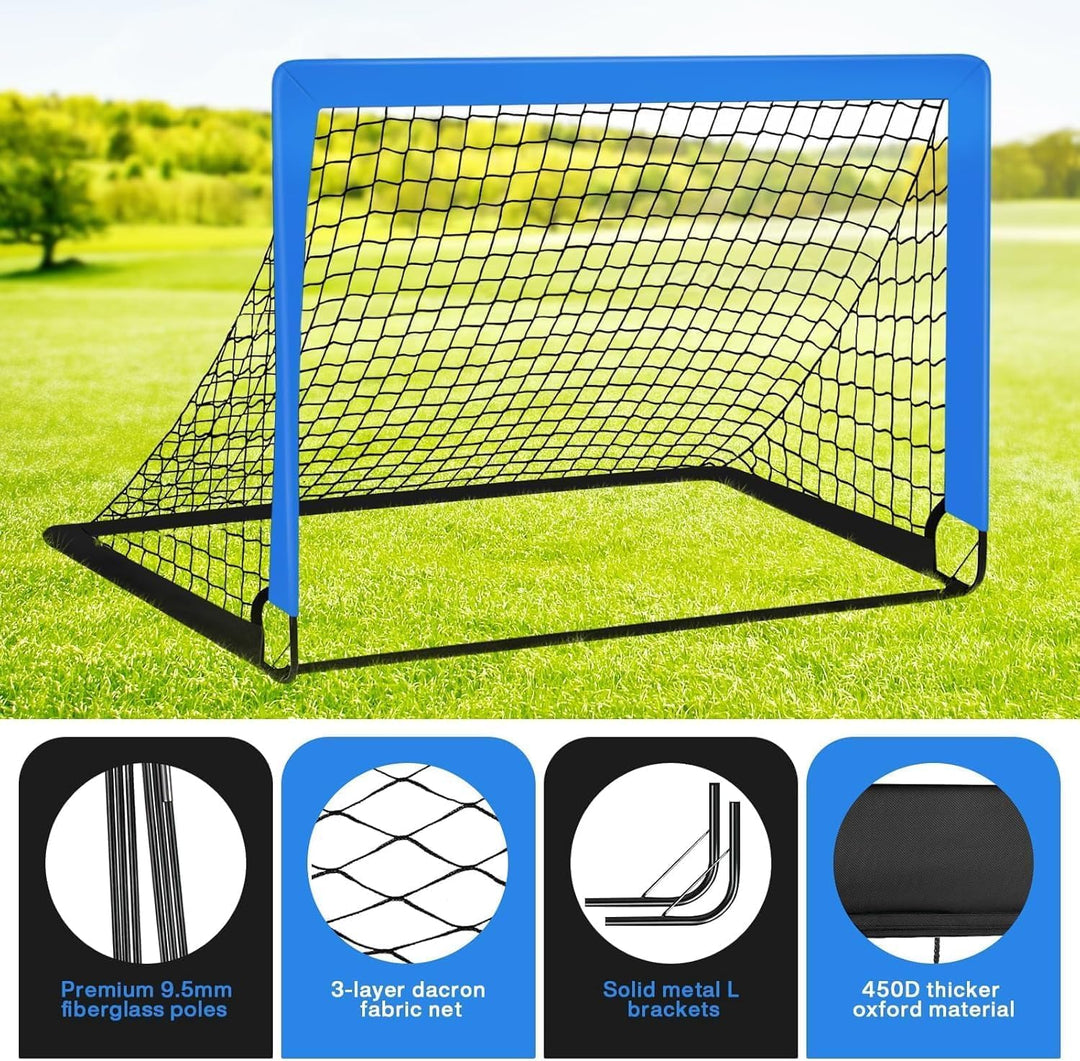 1 oder 2 Fussballtor Kinder mit Tragetasche 10 Fussballkegel, 1.2 x 0.9 m 1PCS Blau, 1PCS Blau