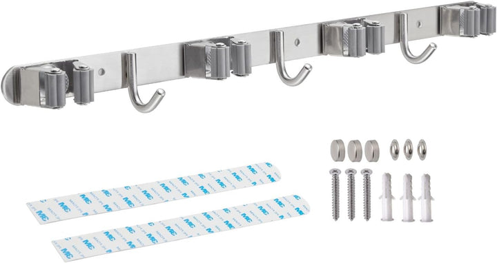Stahlia Besenhalterung Wand Edelstahl Gerätehalter 3 Haken + 4 Halter gebürstet schraubbar & selbstk
