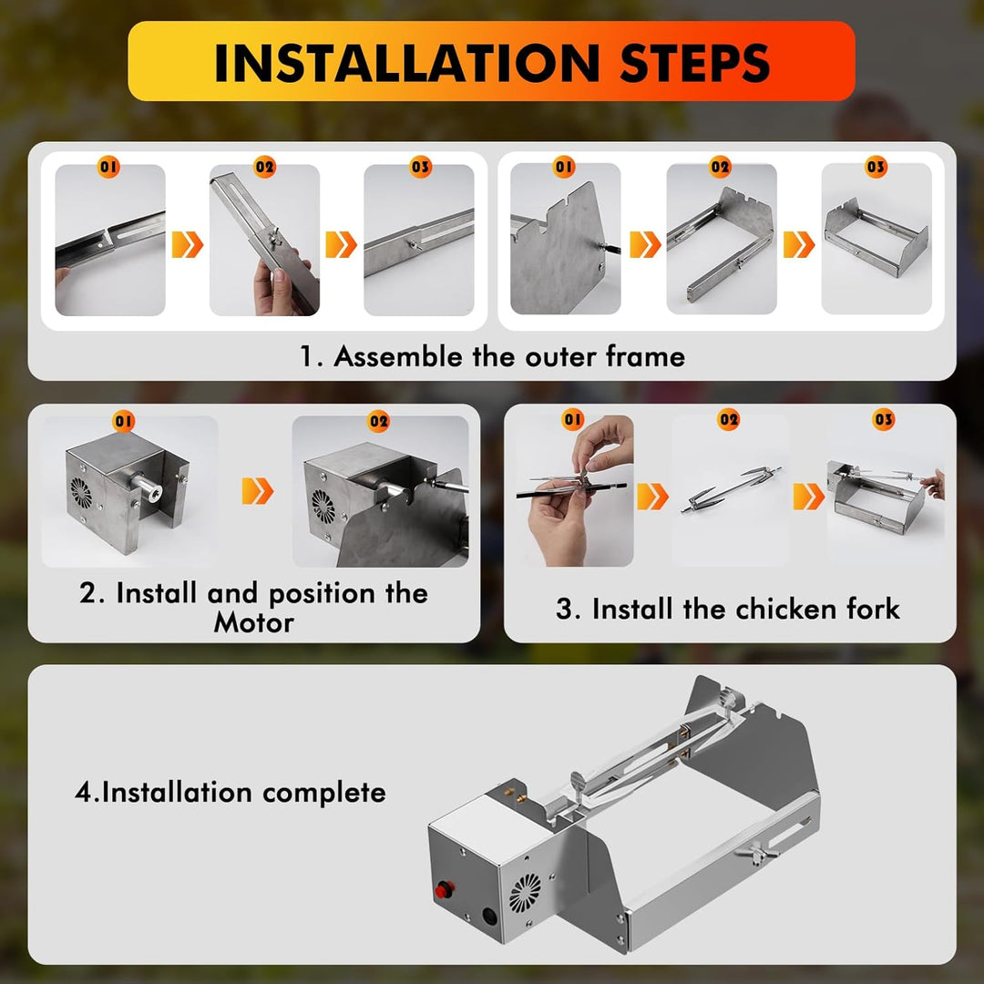 Nikou Rotisserie Fleischnadel, BBQ Automatisch Rotierender Hähnchenlöffel Fleischklammer, Edelstahl