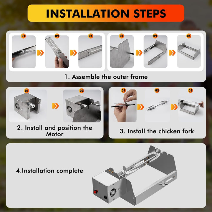 Nikou Rotisserie Fleischnadel, BBQ Automatisch Rotierender Hähnchenlöffel Fleischklammer, Edelstahl