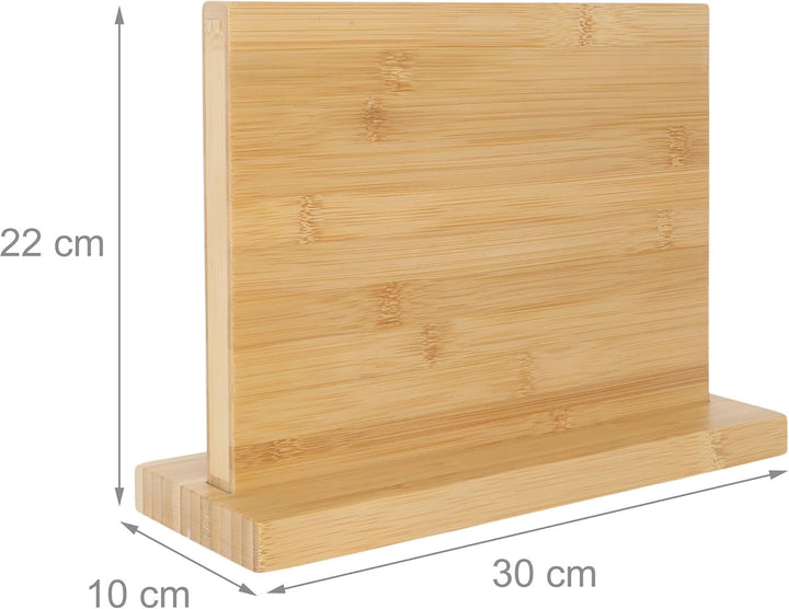 Relaxdays Messerblock magnetisch, doppelseitig, Bambus, HxBxT: 22 x 30 x 10 cm, Messerhalter für 20