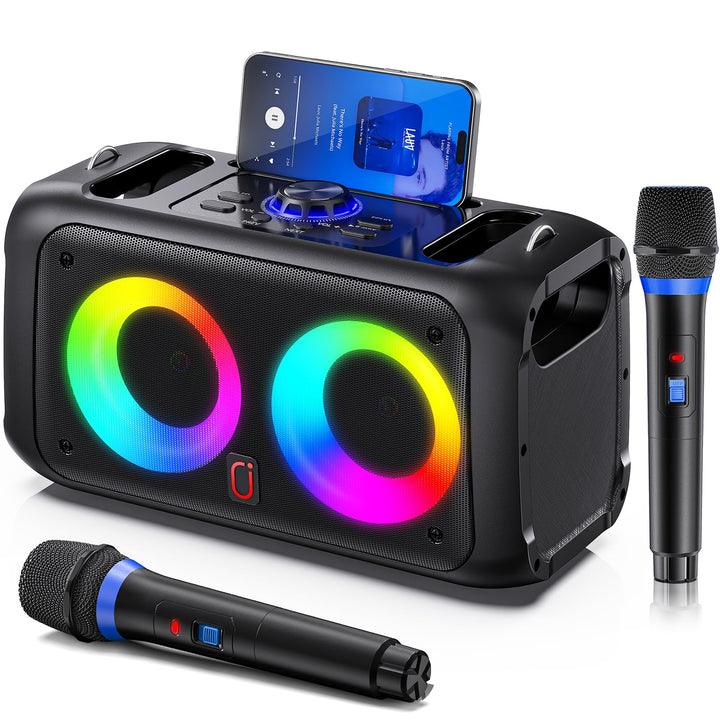 JYX Karaoke Maschine mit 2 kabellosen Mikrofonen, tragbare Bluetooth-Lautsprecher für Erwachsene und