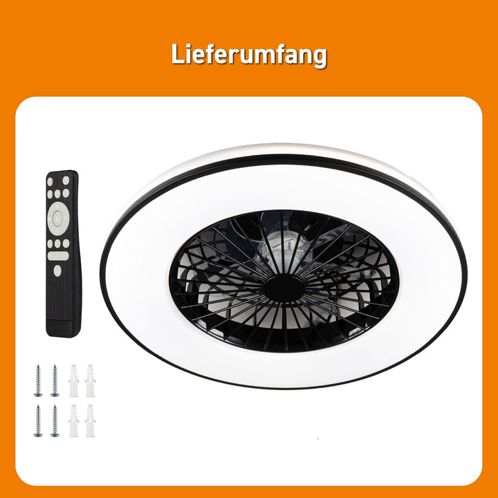 Proventa LED Deckenleuchte mit Ventilator 63W 5500lm Ø48,5cm CCT 2700K-6500K Fernbedienung Deckenven