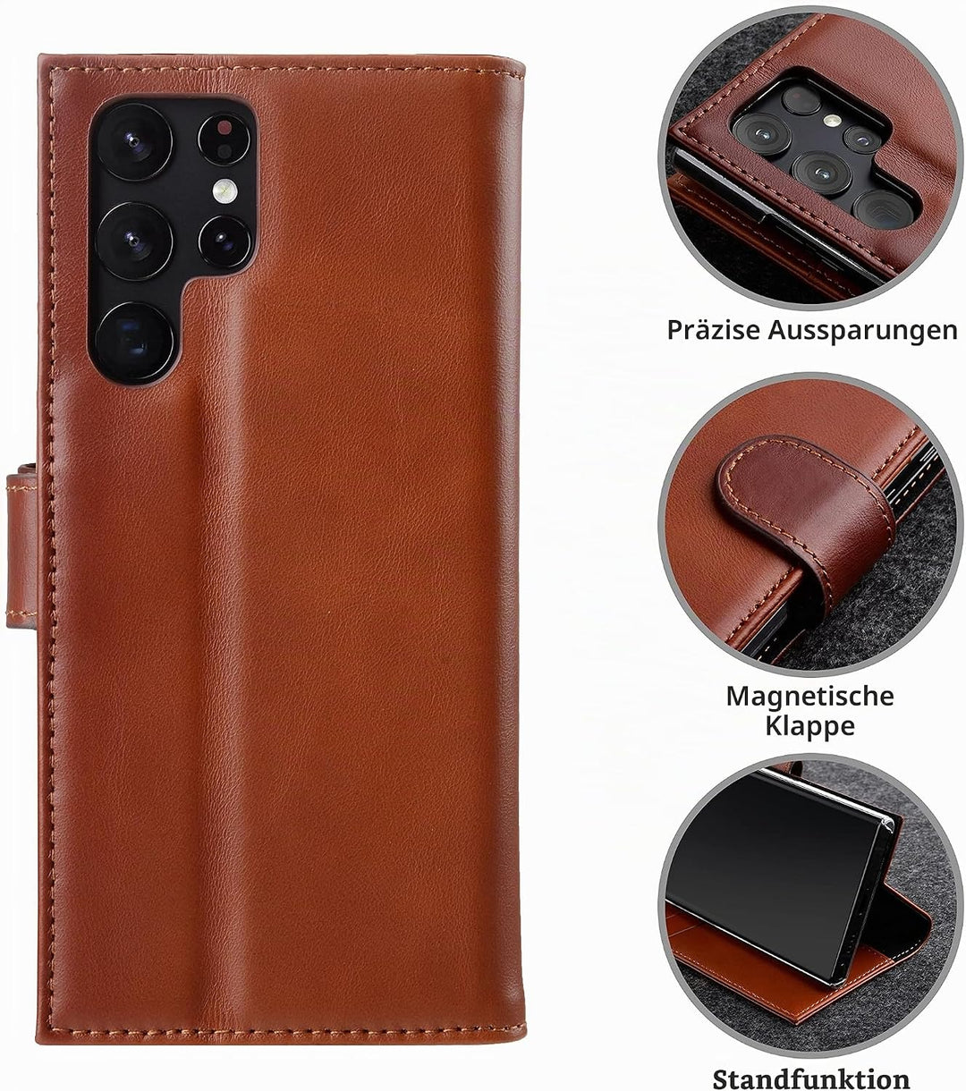 STILGUT Talis kompatibel mit Samsung Galaxy S22 Ultra Hülle mit Kartenfach aus Leder, Wallet Case, L