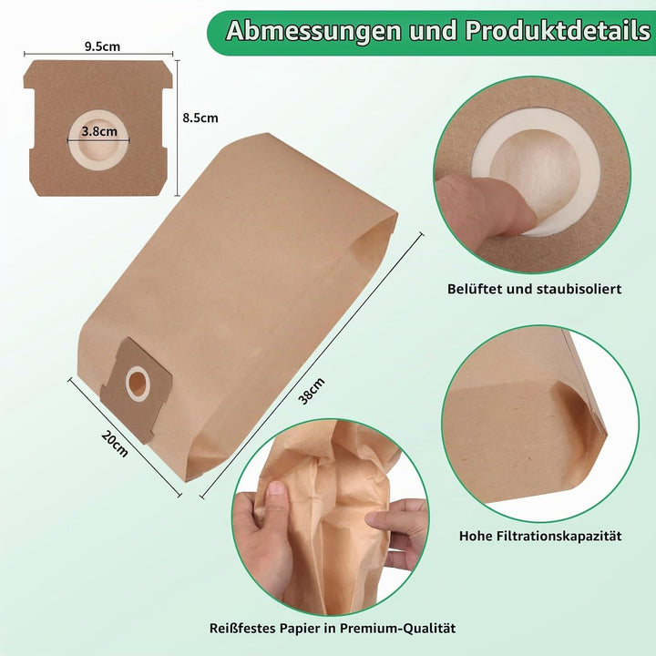 15 Stück Schmutzfangsack 10 L für Einhell TE-VC 18/10 Li Nass-Trockensauger, Einhell 1810/1812 Staub