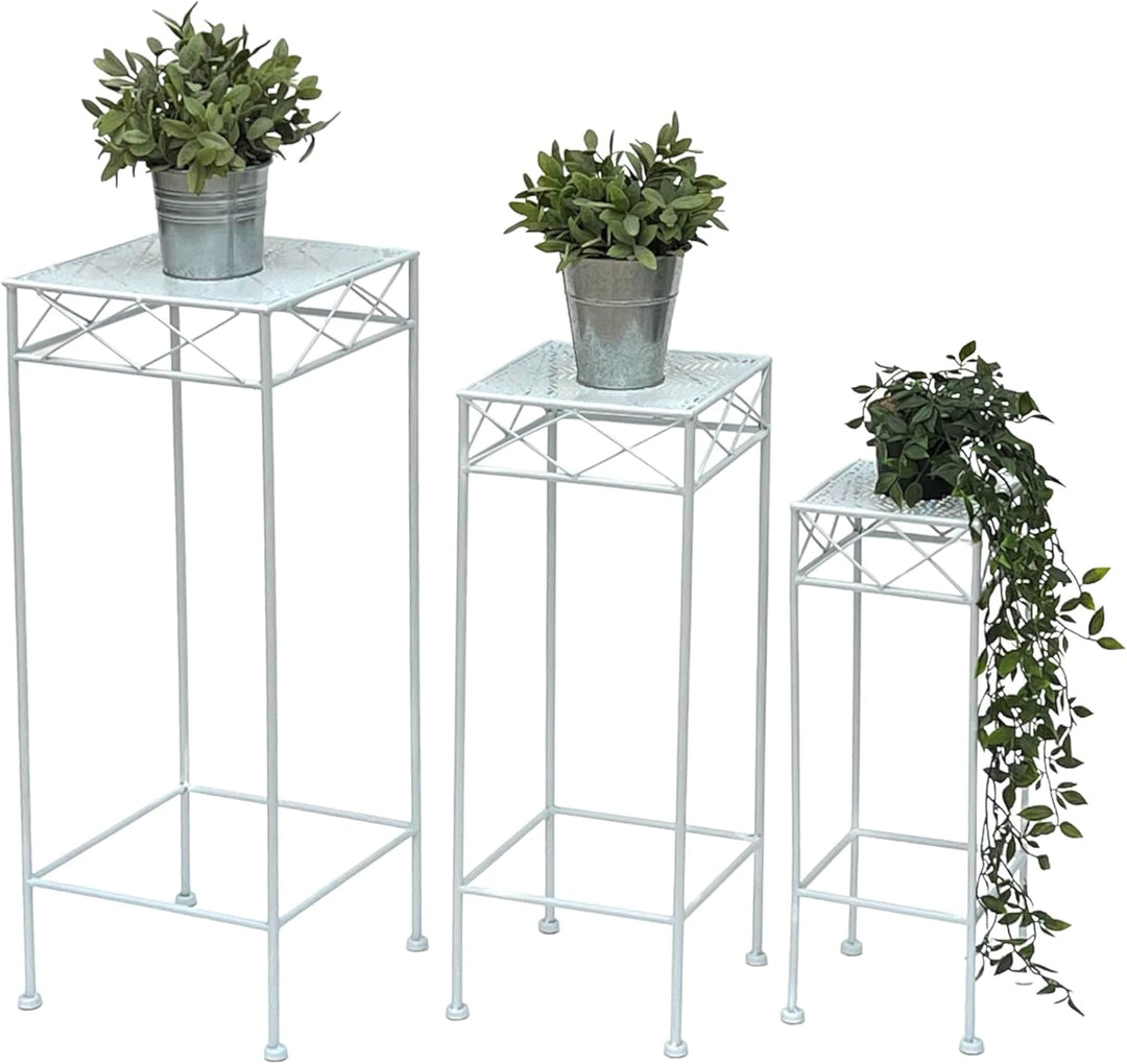 DanDiBo Blumenhocker Weiss Metall Eckig Blumenständer 96314 3er Set Beistelltisch Blumensäule Modern