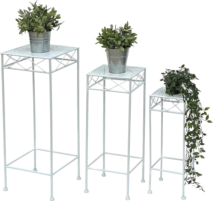 DanDiBo Blumenhocker Weiss Metall Eckig Blumenständer 96314 3er Set Beistelltisch Blumensäule Modern