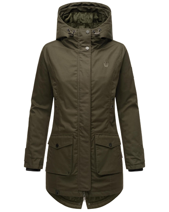 Navahoo Damen Übergangsjacke warmer Kurzmantel Regenjacke wasserdicht mit Kapuze Brinjaa XS-XXL XS D