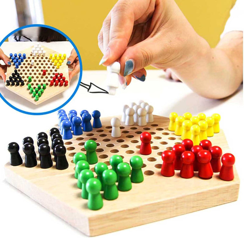 Drfeify Mini Chinese Checkers Brettspiel Kids Classic Halma Colourful Wooden Educaional Brettspiel I