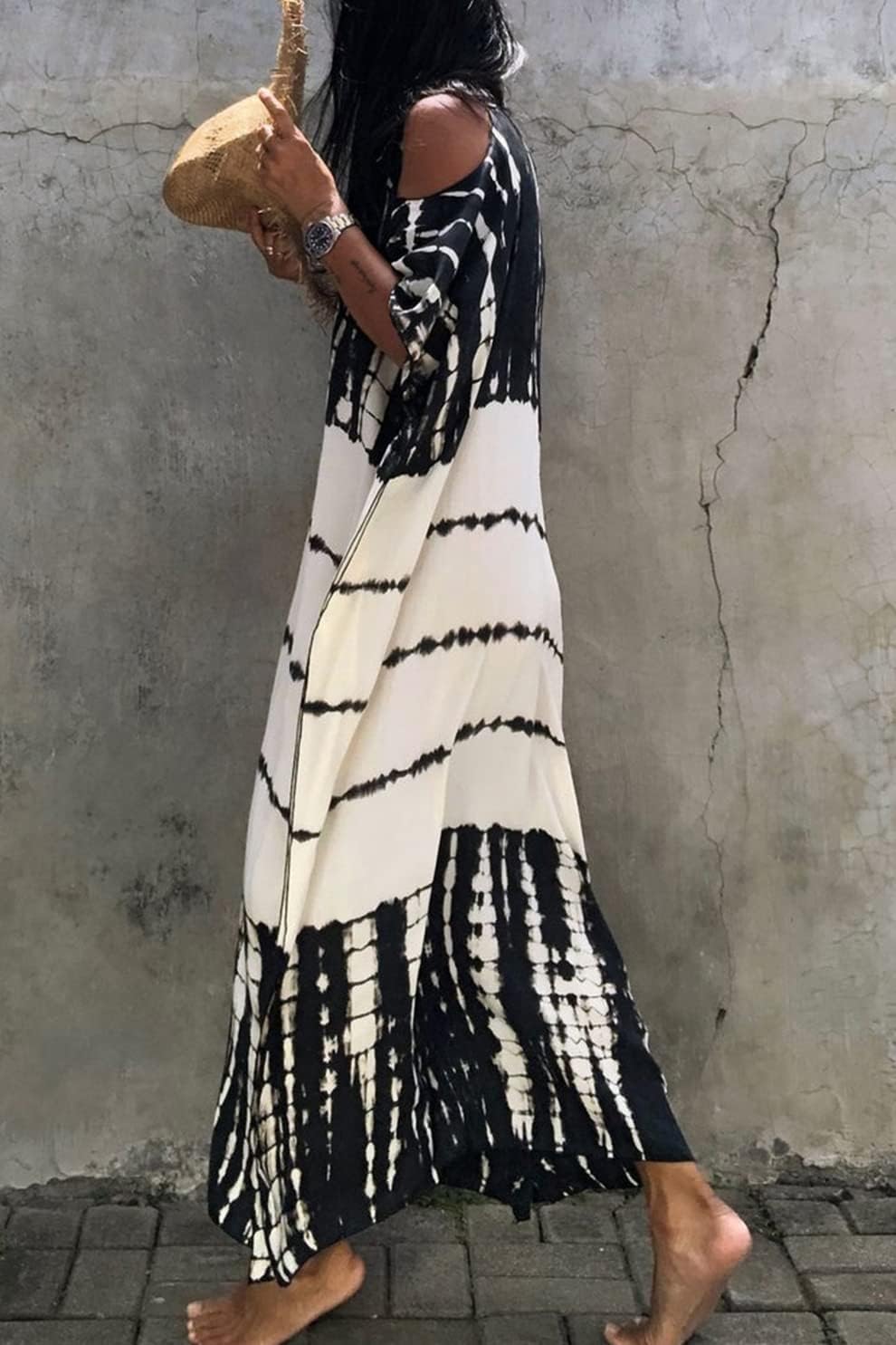 Sommer Long Kaftan Bohemian Loungewear Strandbadeanzug Aufdecken Maxikleid für Damen Einheitsgrösse