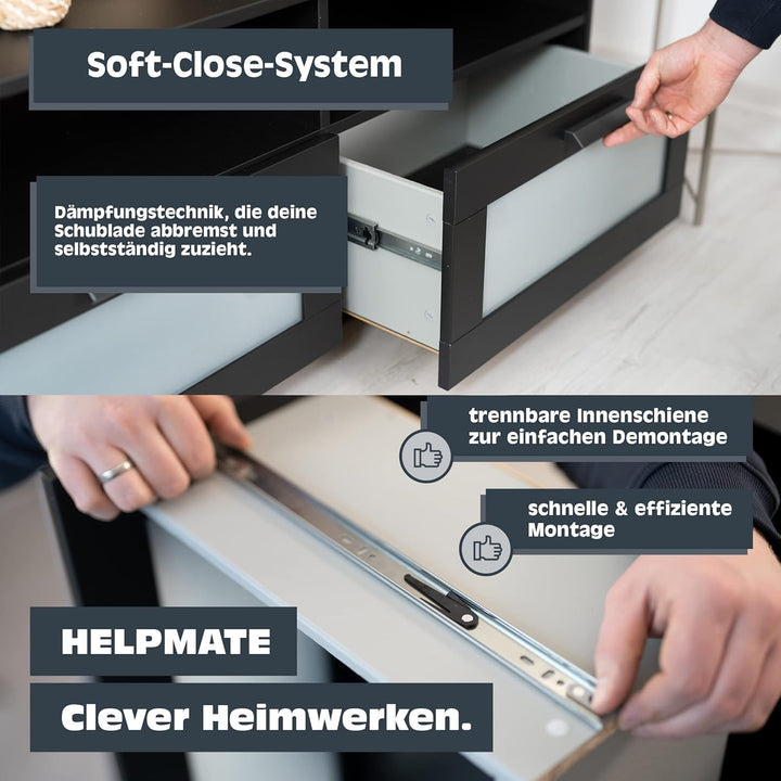 HELPMATE Schubladenschienen Vollauszug 300 mm 2 Paar 4er Set Kugelvollauszüge 35 kg Traglast Schubla