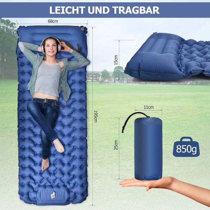 Isomatte, 10CM Hoch Luftmatratze Camping Kleines Packmass, Aufblasbare Isomatte Ultraleicht mit Fuss
