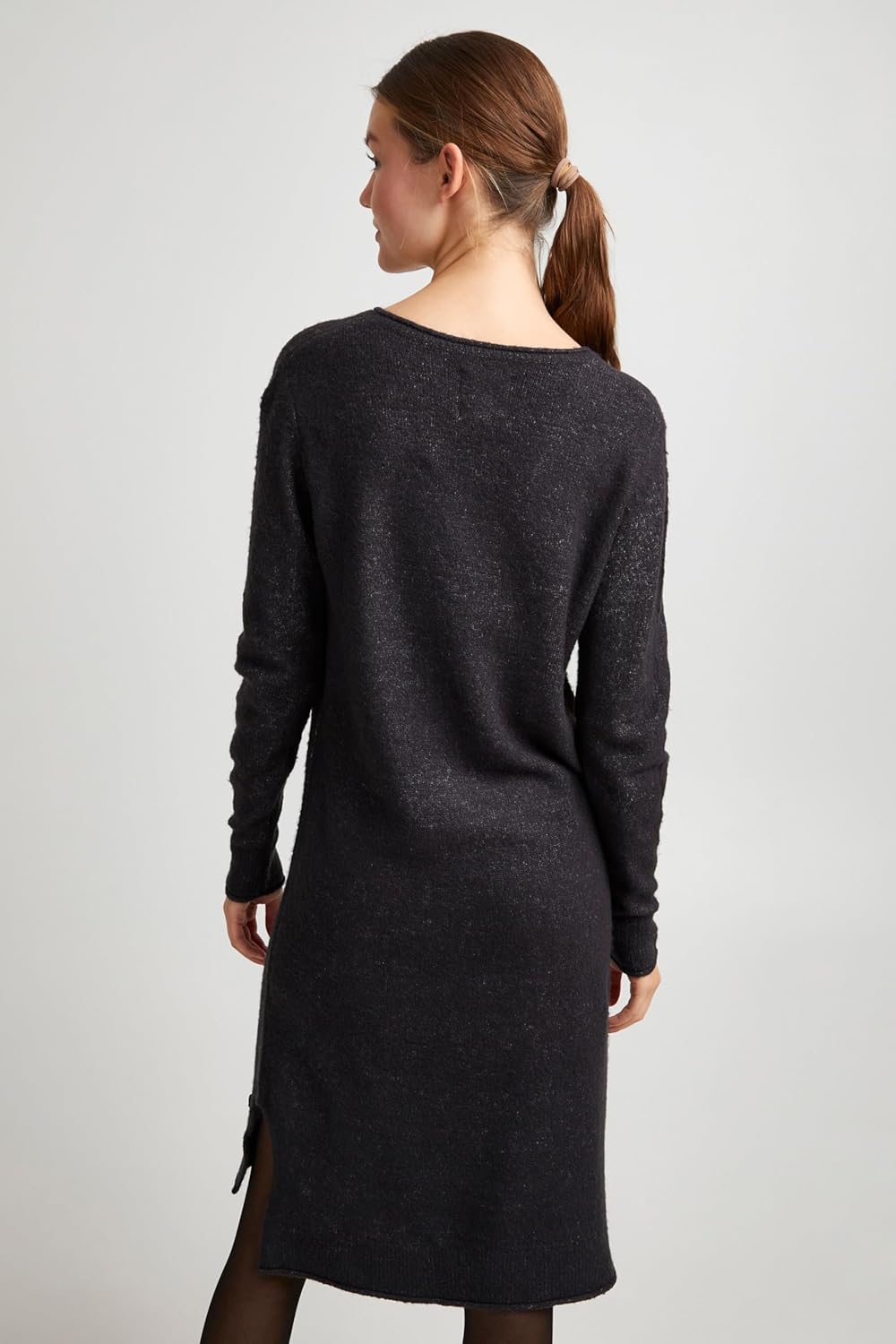 OXMO OXIda Damen Strickkleid Feinstrickkleid Kleid XS Dark Grey Melange (201147), XS Dark Grey Melan