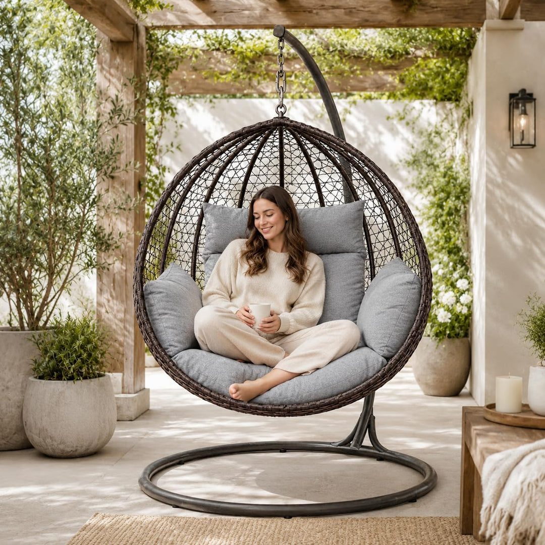 Ferocity Hängesessel Kissen 2 Personen Beige | Doppelkissen Polster für Polyrattan Hängeschaukel | 4
