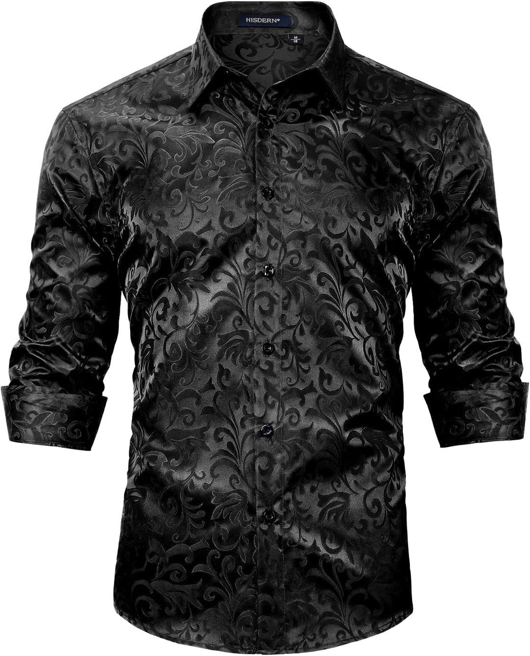 HISDERN Herren Paisley Hemd Langarm Satin Blumen Muster Hemd für Männer Jacquard Stickerei Freizeith