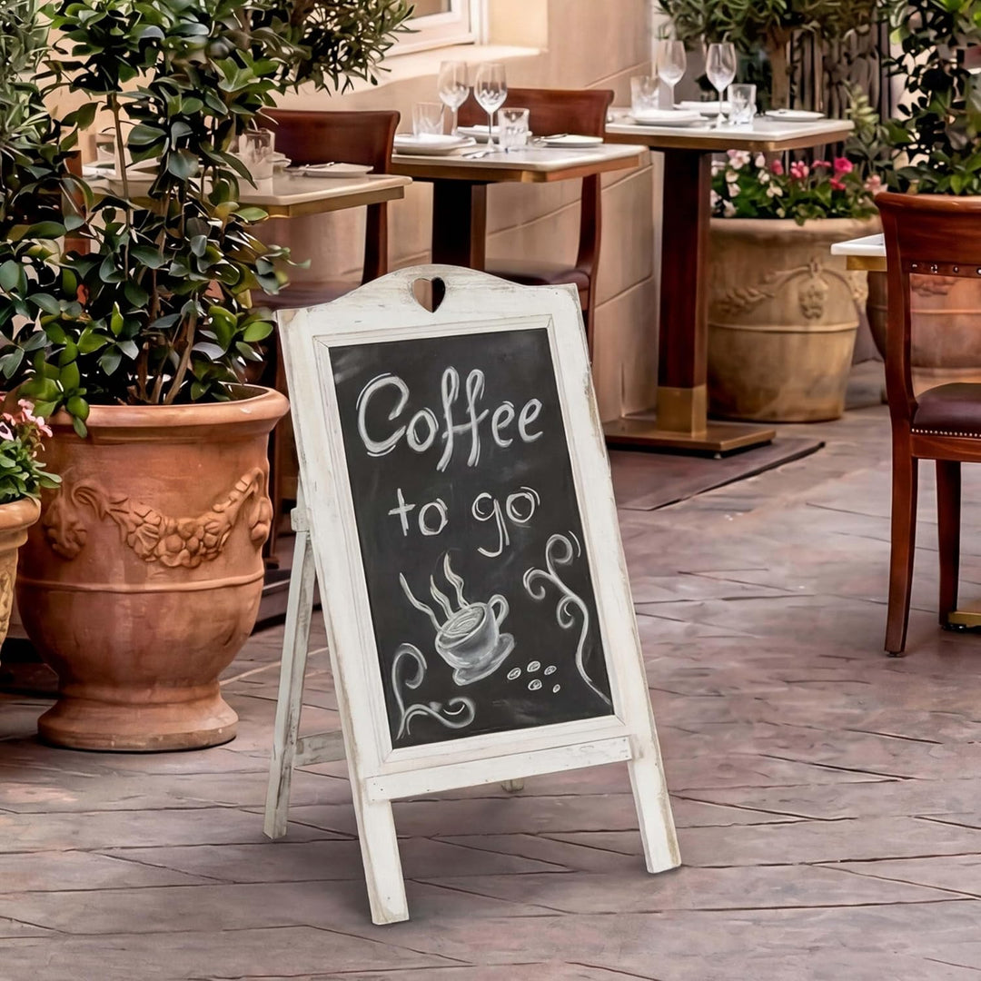 Werbetafel HWC-E51, Aufsteller Kreidetafel, 66x37x27cm Shabby-Look Vintage - weiss 66 x 37 x 27 cm W