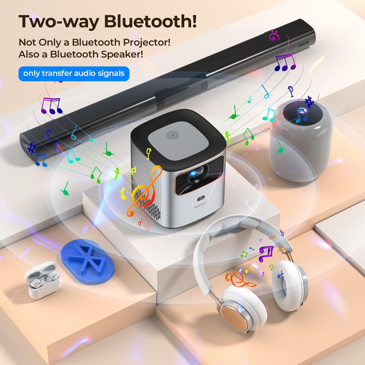 YUZINO Beamer 4K,【Elektrischer Fokus & Trapezkorrektur & Zoom】 15000L Native 1080P WiFi Bluetooth Pr