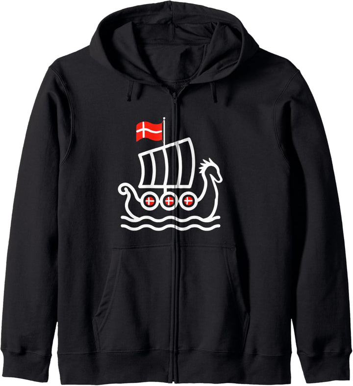 Dänemark Flagge Drachenboot Drachenkopf Wikingerschiff Kapuzenjacke