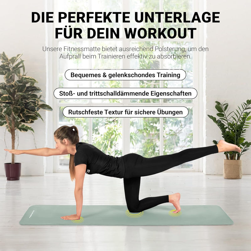 MSPORTS Gymnastikmatte Premium inkl. Tragegurt + Übungsposter + Workout App I Hautfreundliche Fitnes