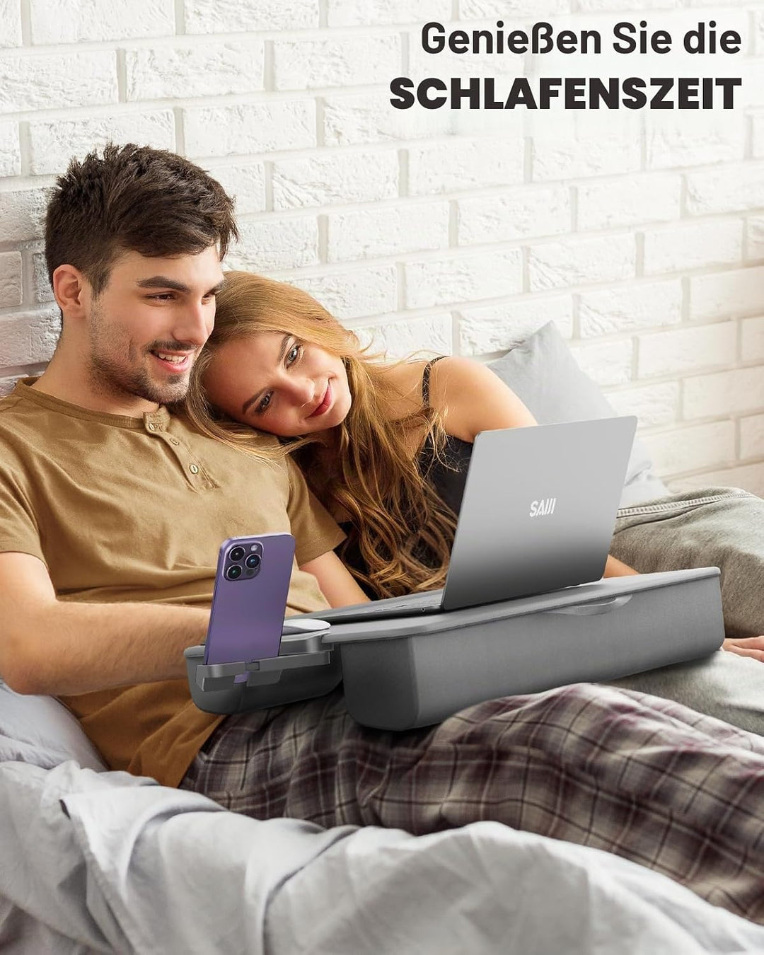 Laptopkissen, Laptop Ständer Bett, SAIJI Stabil Laptop Kissen, neues Komfortables Leder, bis zu 17",