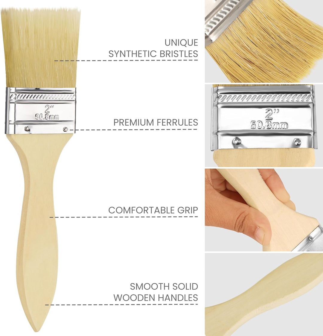 Kurtzy Pinselset 5,08 cm (48 Stk) – Profi Malerpinsel Set Holz Pinsel, Pinsel Set für Farbe, Lack, B