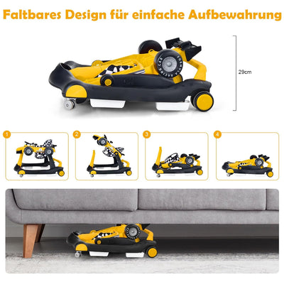 GOPLUS 4 in 1 Baby Lauflernhilfe, Lauflernwagen höhenverstellbar mit Licht & Musik, Baby Walker Auto