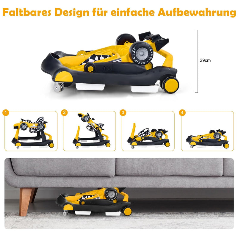 GOPLUS 4 in 1 Baby Lauflernhilfe, Lauflernwagen höhenverstellbar mit Licht & Musik, Baby Walker Auto