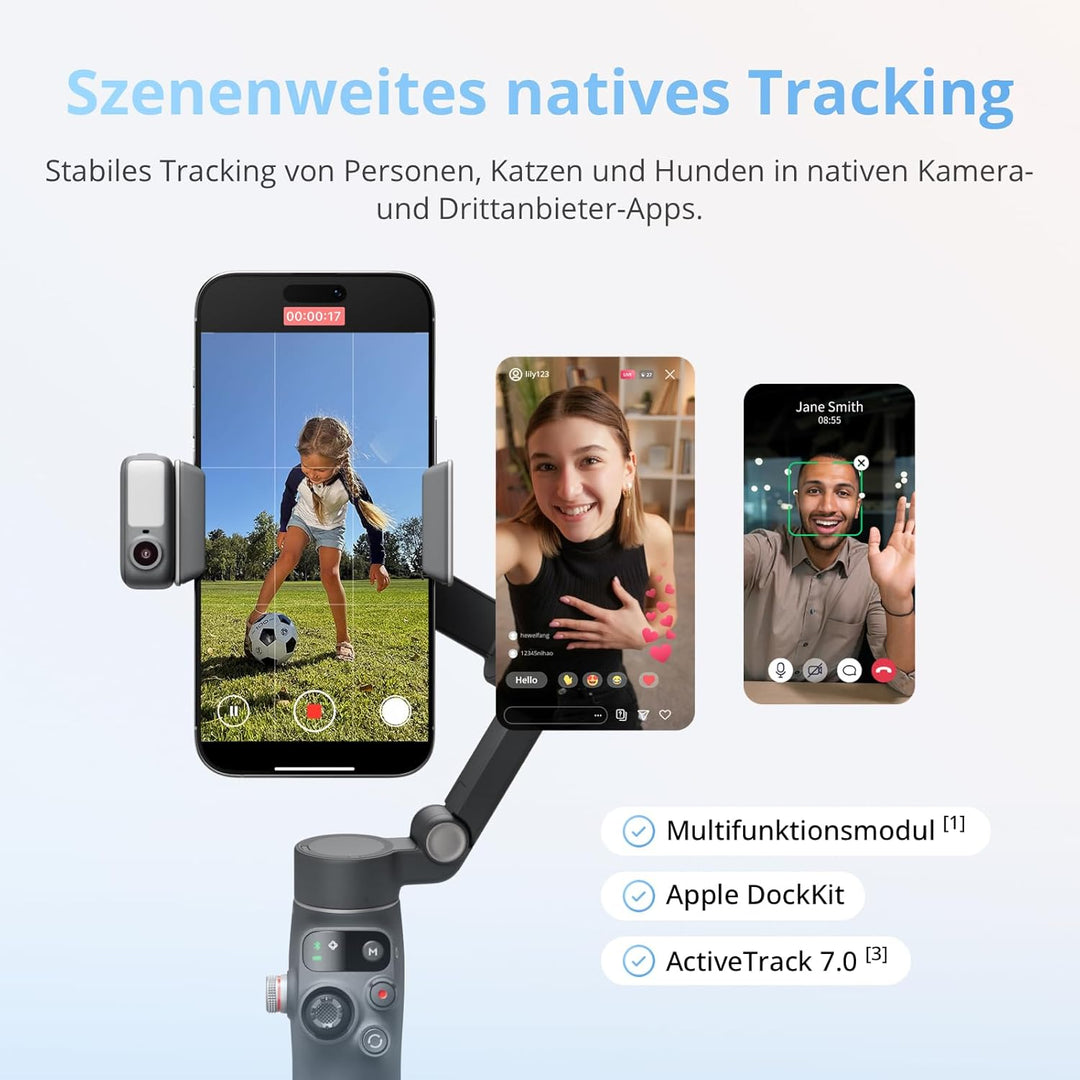 DJI Osmo Mobile 8 + Mic 3, Gimbal-Stabilisator für Smartphones, KI-Native-Tracking mit Audio und Bel