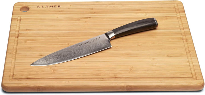 KLAMER Damast Chefmesser 20cm, extra scharfes Küchenmesser, echter japanischer Damaststahl, Fleischm