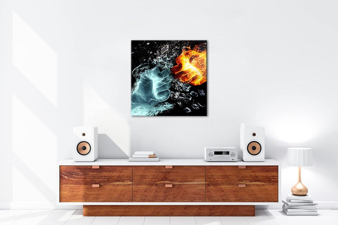 deyoli Feuer und Wasser prallen zusammen Format: 60x60 cm als Leinwandbild, Motiv fertig gerahmt auf