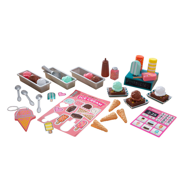 KidKraft Eisdielen Spielset mit Eistüten, Brownies und Magneten für die Kinderküche, Spielzeuglebens