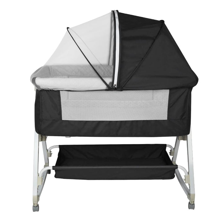 Babybett, 6-stufig Höhenverstellbar,Wiege mit Matratze und Moskitonetz, Mobile Babywiege für Neugebo
