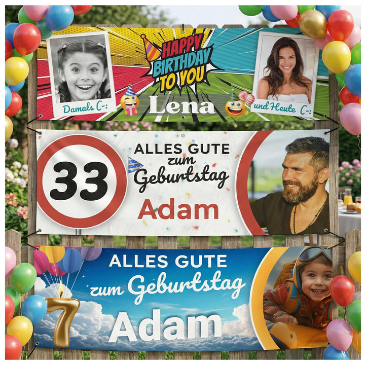 Geburtstagsbanner - XL Grössen - Überraschen Sie Ihr Kind - Happy Birthday Girlande - Banner Persona