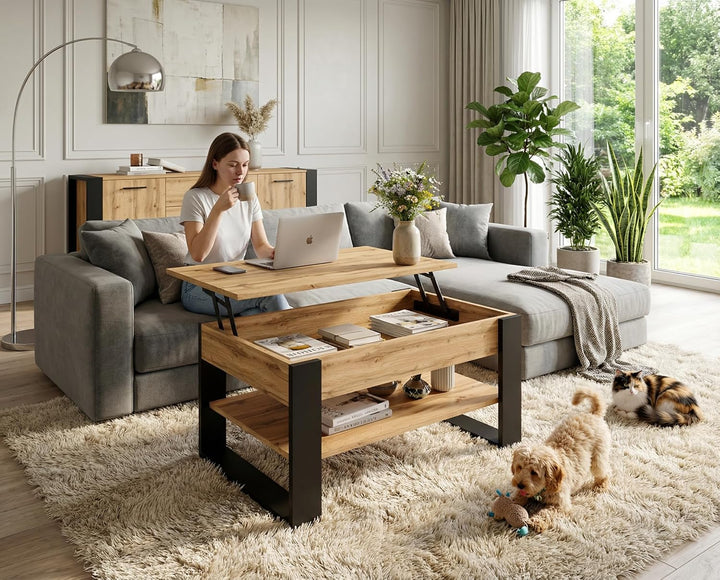 Couchtisch höhenverstellbar mit Stauraum - Couchtische - Wohnzimmertisch klappbar - höhenverstellbar